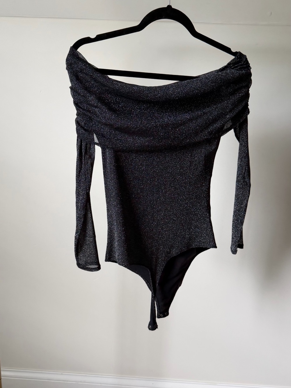 Abercrombie & Fitch Black Sparkle Shimmer Off-Shoulder Bodysuit